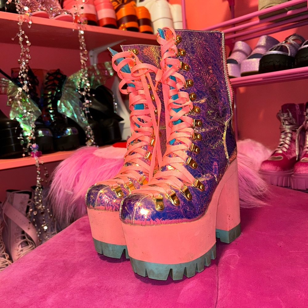 Dolls Kill Pink and Purple Platform Boots